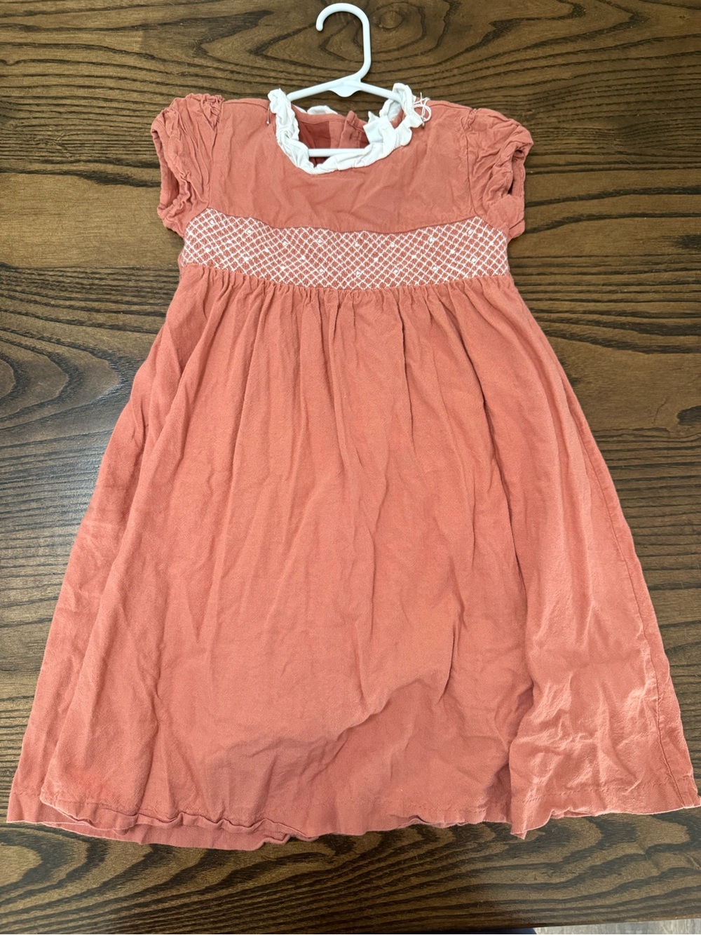 Edgehill Collections Girls Coral Smocked Dress with White Trim